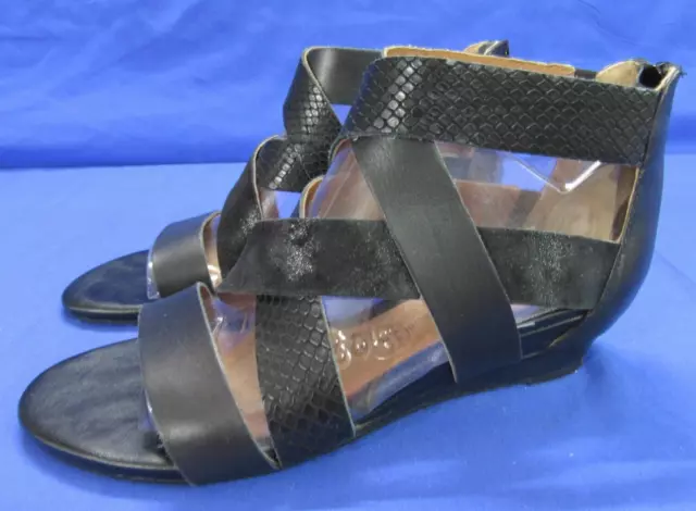 SOFFT Rosaria BLACK LEATHER Strappy OPEN-TOE Back-Zip LOW WEDGE HEEL Sandals 7M