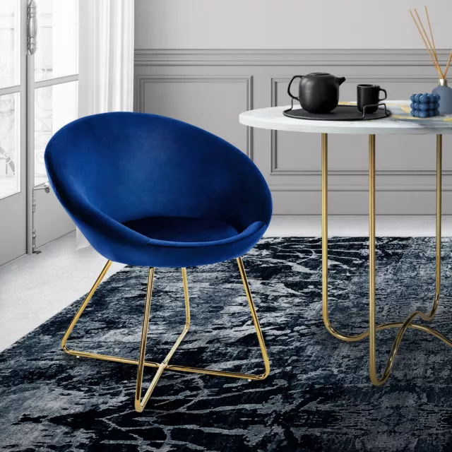 Poltrona da cucina poltroncina ergonomica in velluto blu schienale e braccioli