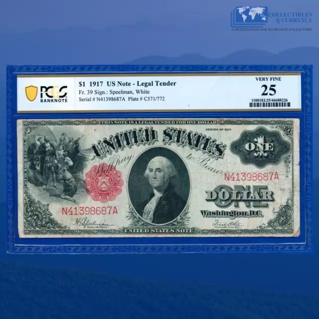 Fr.39 1917 $1 One Dollar "SAWHORSE REVERSE" Legal Tender Note, PCGS 25 #98687