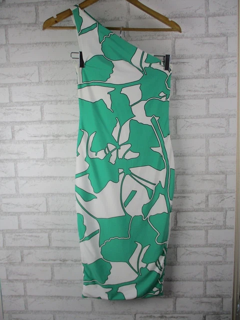 KOOKAI WOMENS ONE shoulder bodycon dress green white black print 1