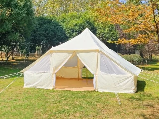 Grande Tente Cloche Imperméable 6x4 M, Oxford Blanc, Pour 8 Personnes, Type Glamping