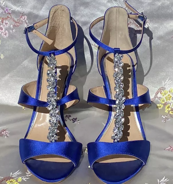 Badgley Mischka Royal Blue Rhinestone Open Toe  Womens Shoes Size 6.5M