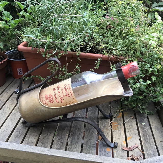 French Jean Goardere Wine Bottle Holder Stand Brass Wrought Iron Vintage Carrier 11