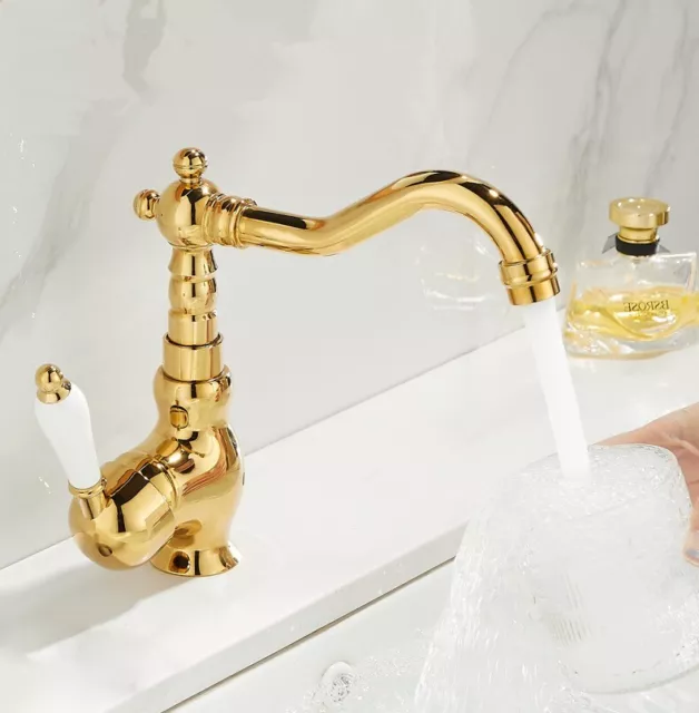 Retro Washbasin Faucet Classical Bathroom Golden Ceramic Handle Basin Mixer Tap