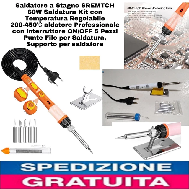 Saldatore LED 180-520°C Kit Saldatore Professionale 100W Con Display LED - Temperatura Regolabile 180-520°C, 6 Punte, Stagno E Accessori Inclusi Kit Elettronica Fai Da Te