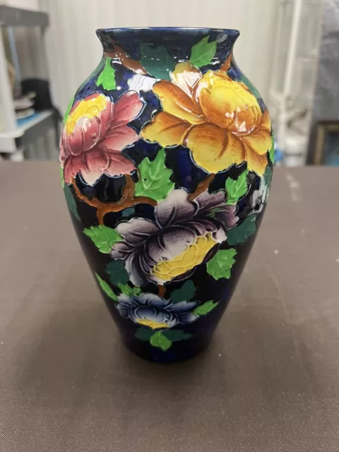 Maling China Art Deco Cobalt Floral Made In England Vase