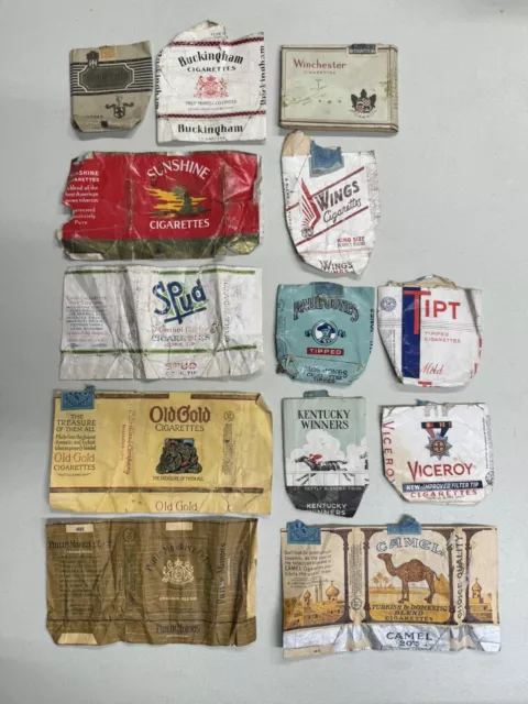 Lot of 13 Diff Vintage Cigarette Packs Empty! SPUD-TIPT-WINGS-PAUL JONES-VICEROY