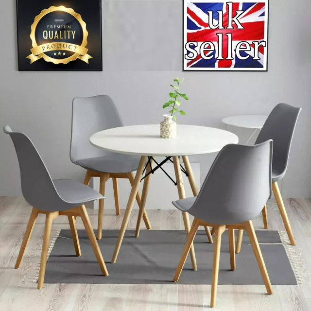 80CM Round Dining Table + Tulip Chairs Set Wooden Legs Kitchen Home Furniture