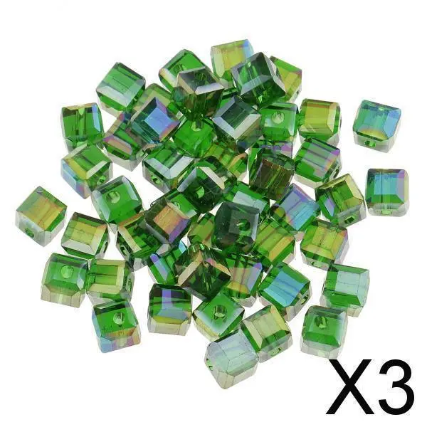 3X 50pcs 6mm Glas Kristall quadratischen Würfel Perlen für diy Schmuck machen