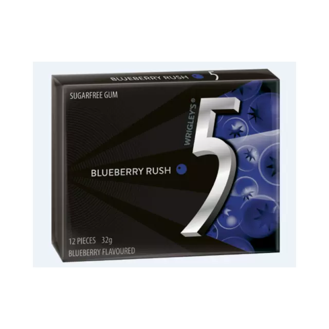 10 x WRIGLEYS 5 BLUEBERRY RUSH CHEWING GUM SUGARFREE CHEWY BERRY BULK LOLLIES