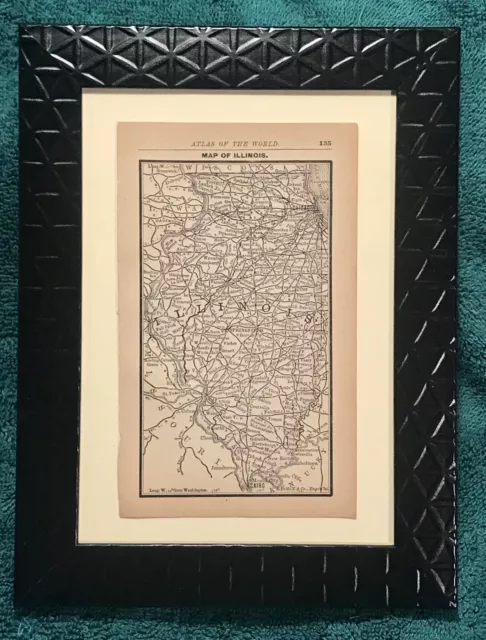 Old Framed Historical 1888 ILLINOIS Map, Color, Detailed, RR, Great Gift