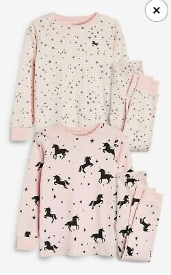 BNWT Next Girls's Pink/Black 2 Pack Unicorn Snuggle Pyjamas Size 11 Years