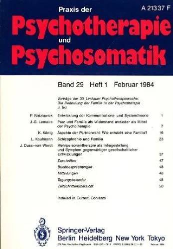 Praxis der Psychotherapie und Psychosomatik. Jg. 1984. Band 29. Heft 1 - 6. Bast