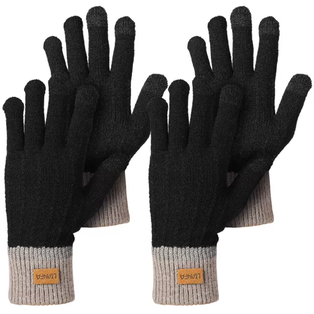 2 Pairs Gloves Soft Fleece Thermal for Men Keep Warm Touch Screen