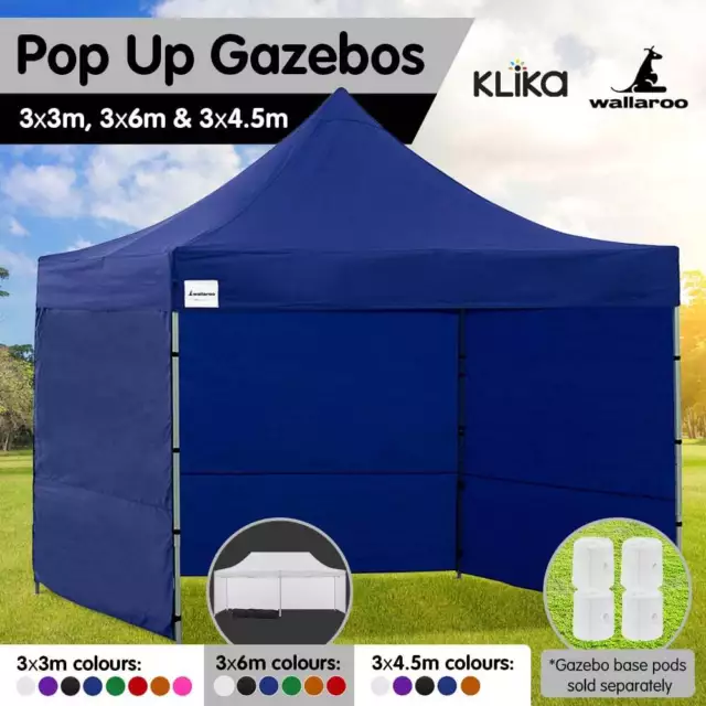 New WALLAROO 3x3m 3x4.5m 3x6m Pop up Outdoor Gazebo Folding Tent Marquee Canopy