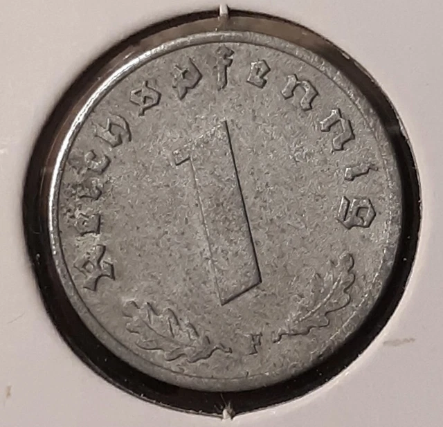 Vintage 1943 F, WW2 German 1 Reichspfennig , WWII Era, Heavily Circulated Coin
