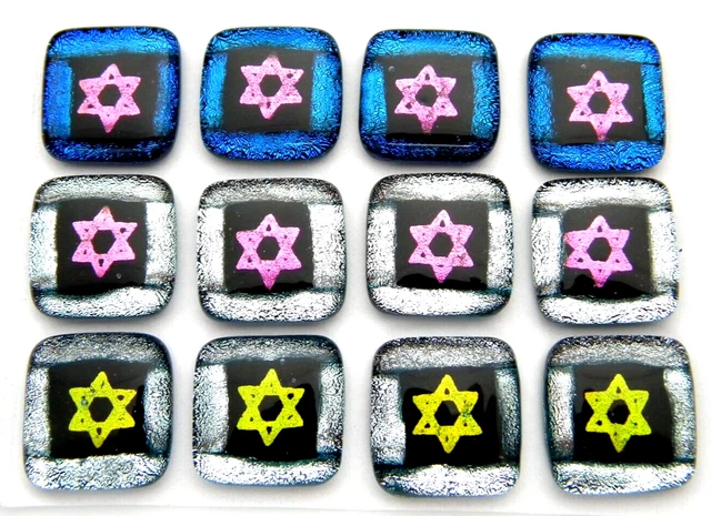 STAR OF DAVID SET OF 12 pcs DICHROIC FUSED GLASS pendant (J21) CABS HANDMADE