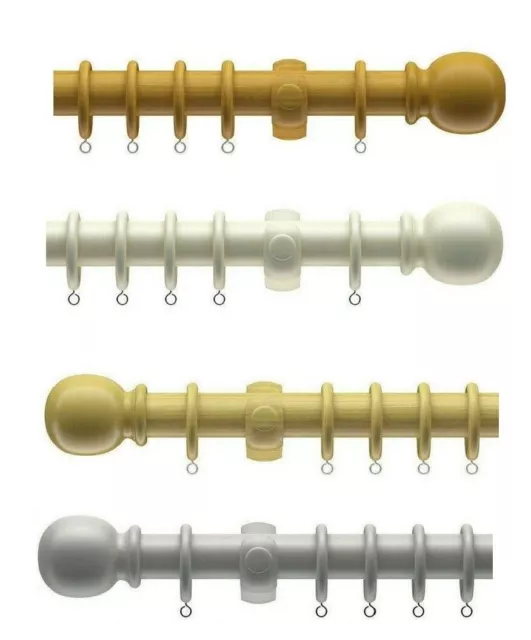 28mm Victory Traditional Wooden Curtain Pole With Ball Finials Rings & Fittings