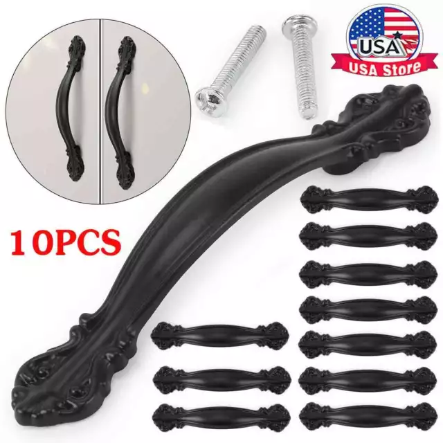 10 Packs Door Handles Pulls Kitchen Cabinet Pull Hardware Cupboard Drawer Black