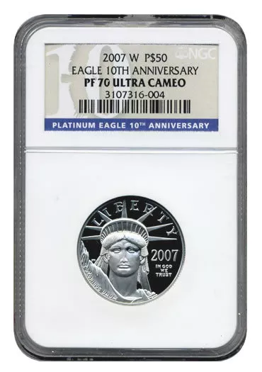 2007 NGC  PR-70 Ultra Cameo $50  10th Anniversary American Platinum Eagle