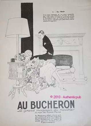 PUBLICITE AU BUCHERON le soir R. VINCENT ART DECO 1926 french ad