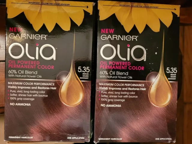 2 Pcs Garnier Olia Oil Powered Permanent Hair Color 5.35 Medium Golden Mahogany