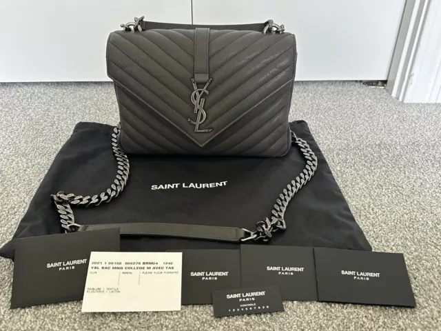 YSL Saint Laurent Medium College Bag Quilted Gray Leather