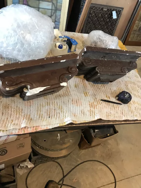 AN Pair Antique Plaster Pieces column capitals caps Tops 13 5/8 x 5.25 x 9