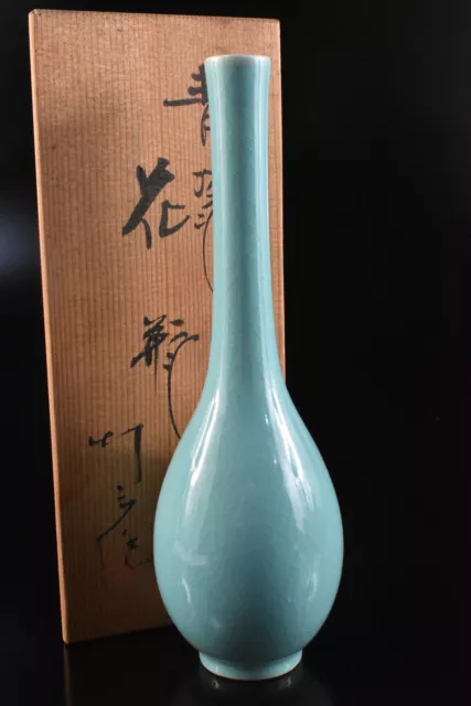 F4857: Japanese Kiyomizu-ware FLOWER BUD VASE/FLOWER VASE, auto w/signed box