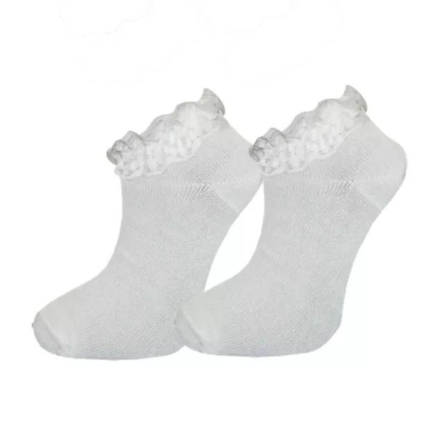 Girls White Lace Trim Frilly Ankle School Socks 6 Pairs Fancy Dress Socks