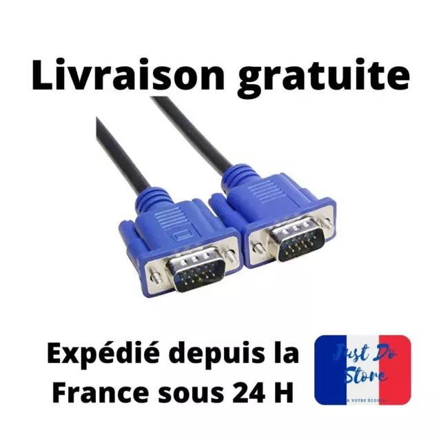 Câble VGA 1,5m Male / Male pour Ecran PC Moniteur TFT Vidéo