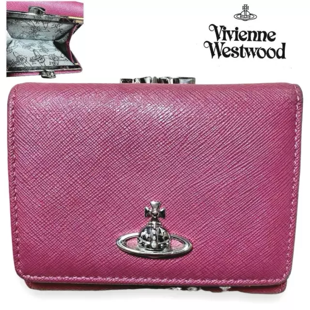 VIVIENNE WESTWOOD COMPACT Wallet Clasp Saffiano Leather Orb $120.81 ...