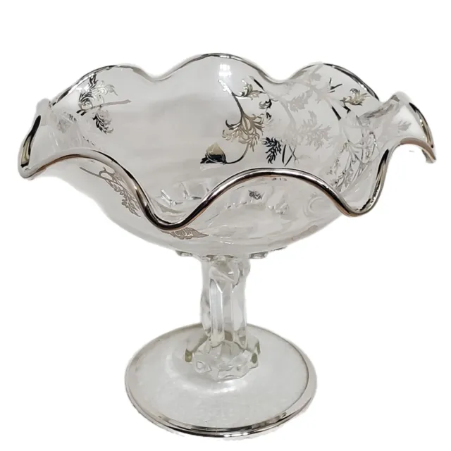 Vintage Silver City Flanders Glass Candy Dish Bowl Compote Poppy Overlay