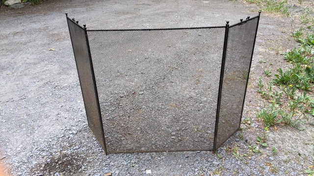 Vintage Fire Screen 3 Panel Folding Metal Mesh, Fireplace