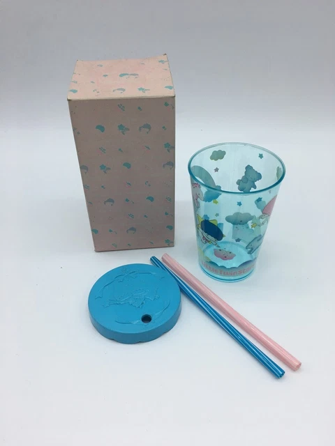 VINTAGE 80s# LITTLE TWIN STARS  PLASTIC GLASS WITH DRINKING STRAW NEW IN BOX[JM]