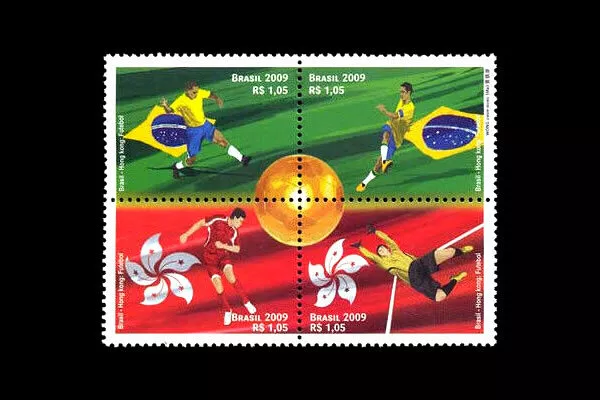 Football Brazil Hong Kong Mi 3726-29 Yt 3089-92 se tenant футбол 足球 フットボール