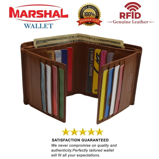 RFID Blocking Genuine Leather Dual Credit Card Case ID Flap Bifold Mens Wallet P