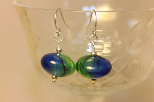 Beautiful Blown Glass Earrings, 925 Sterling Silver, Hand Made USA, Free Ship
