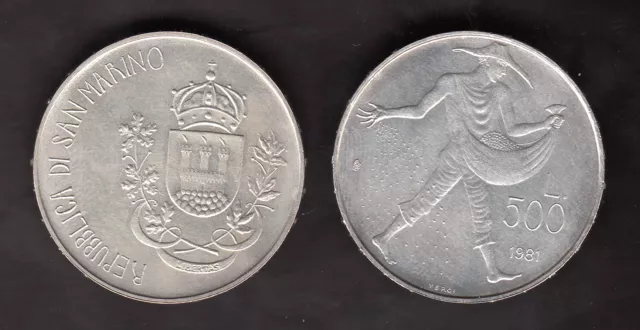 Moneta San Marino Fdc Lire 500  835/1000 Argento Silver 1981 Il Seminatore Rara