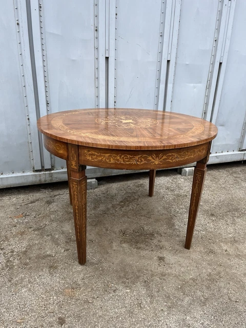 Table Ronde Estense – Diamètre 56 Cm, Hauteur 71 Cm – Bois Massif, Marquetée (neuve)