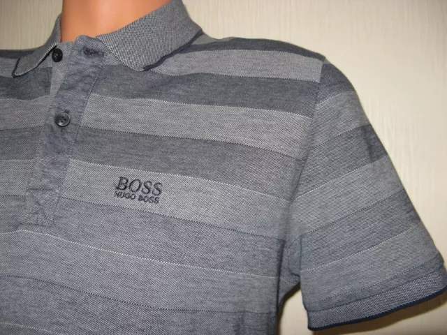 Worn Once Genuine Hugo Boss Blue Grey Stripe Short Sleeve Polo T-Shirt Age 15-16