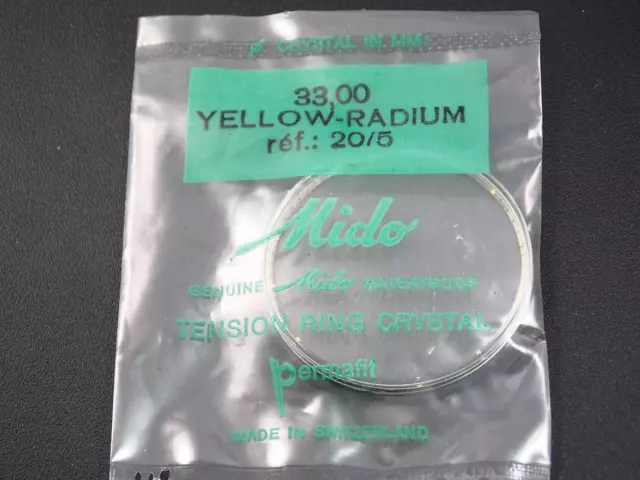 33mm Yellow Radium Tensn Ring Mido Vintage Watch Crystal R#20/5 Watrprf Permafit