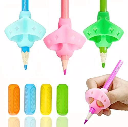 Lot de 4 + 4 poignées de crayon ergonomiques en silicone pour enfants et droi...