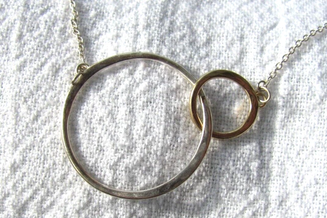 Stella & Dot Sterling Silver Two-Tone Joined Rings Eternity Love 16-18" Necklace