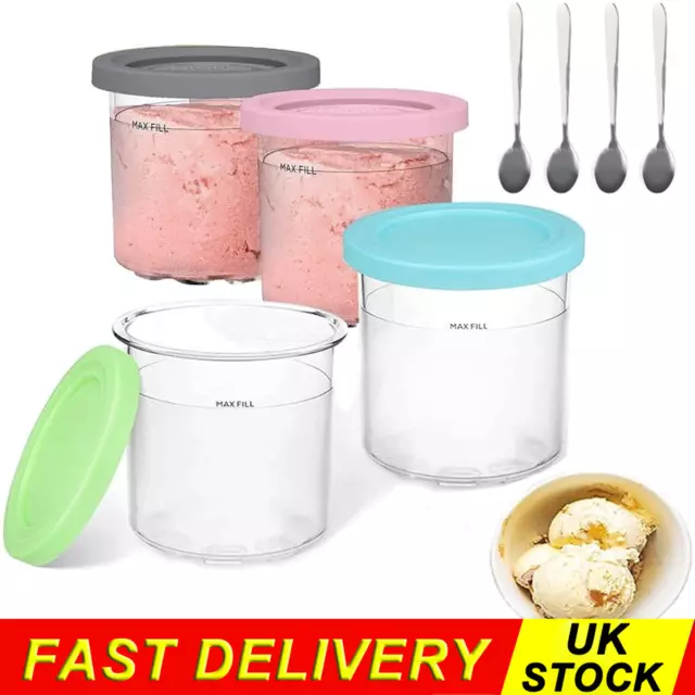 4PCS Ice Cream Container Cup For Ninja Creami Deluxe Pint Ice Cream Maker