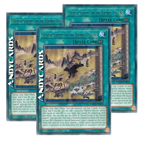 3x SACRED SCROLLS OF THE GIZMEK LEGEND • Rare • AMDE EN058 • 1Ed • Yugioh!
