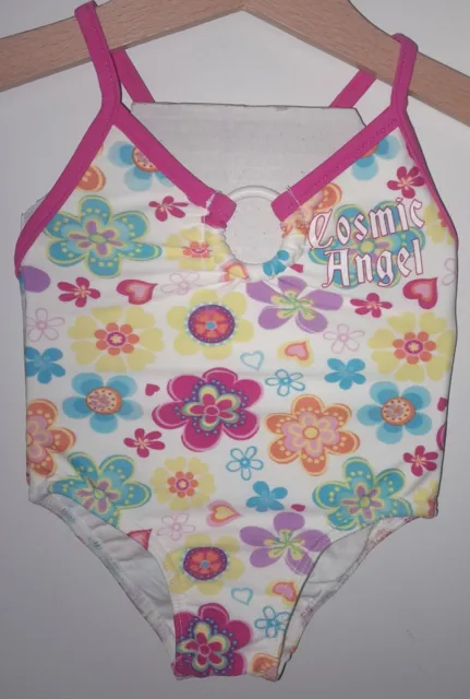 Baby Girls Swimsuit 1 Piece With Print "Cosmic Angel"  Size 00 Pink Trim