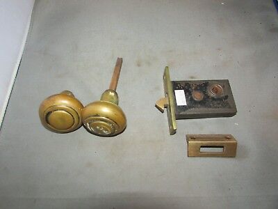VTG Antique Door Lock Latch Miniature Colonial with Knobs & Keeper Brass