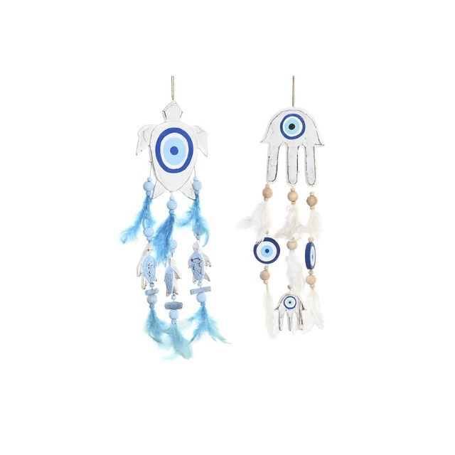 Décoration Suspendue DKD Home Decor Bleu Blanc Plume méditerranéen (14 x 5 x 45