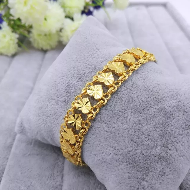 24k Gold Plated Heart Bracelet Women Love Lace Link Chain Fashion Jewelry Gifts